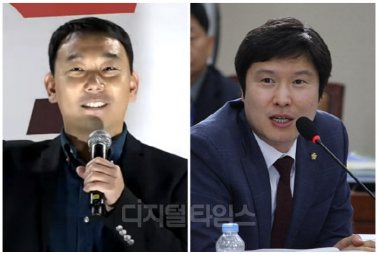 김용민(왼쪽) 더불어민주당 의원과 김해영 전 민주당 최고위원. <디지털타임스 DB, 연합뉴스>